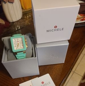 ❤❤SOLD❤❤❣Michele Deco Watch  turquoise and Gold Like New❣